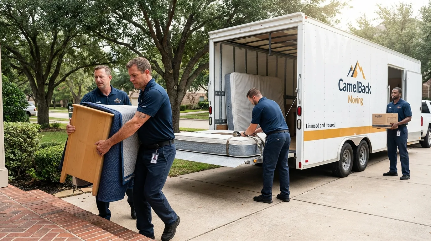 Crew loading residential truck for cross-state move from Stedman, NC