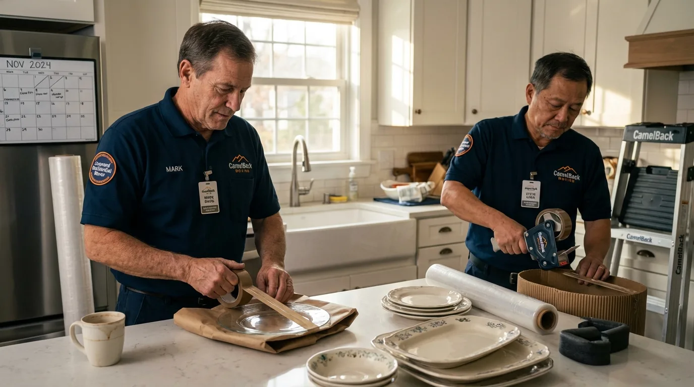 Professional crew packing kitchen dishware in Stedman, NC